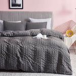 Seersucker Washed Cotton Duvet Cover sets - Gray FULL/QUEEN/KING - KnitFirst