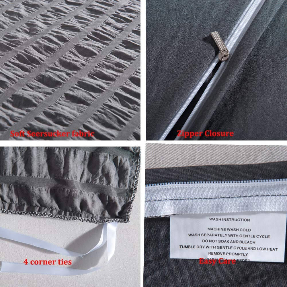 Seersucker Washed Cotton Duvet Cover sets - Gray FULL/QUEEN/KING - KnitFirst