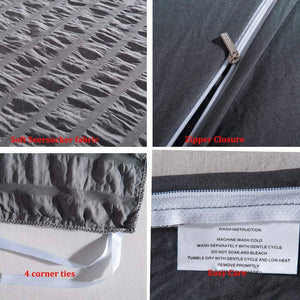 Seersucker Washed Cotton Duvet Cover sets - Gray FULL/QUEEN/KING - KnitFirst