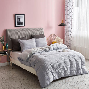 Seersucker Washed Cotton Duvet Cover sets - Gray FULL/QUEEN/KING - KnitFirst