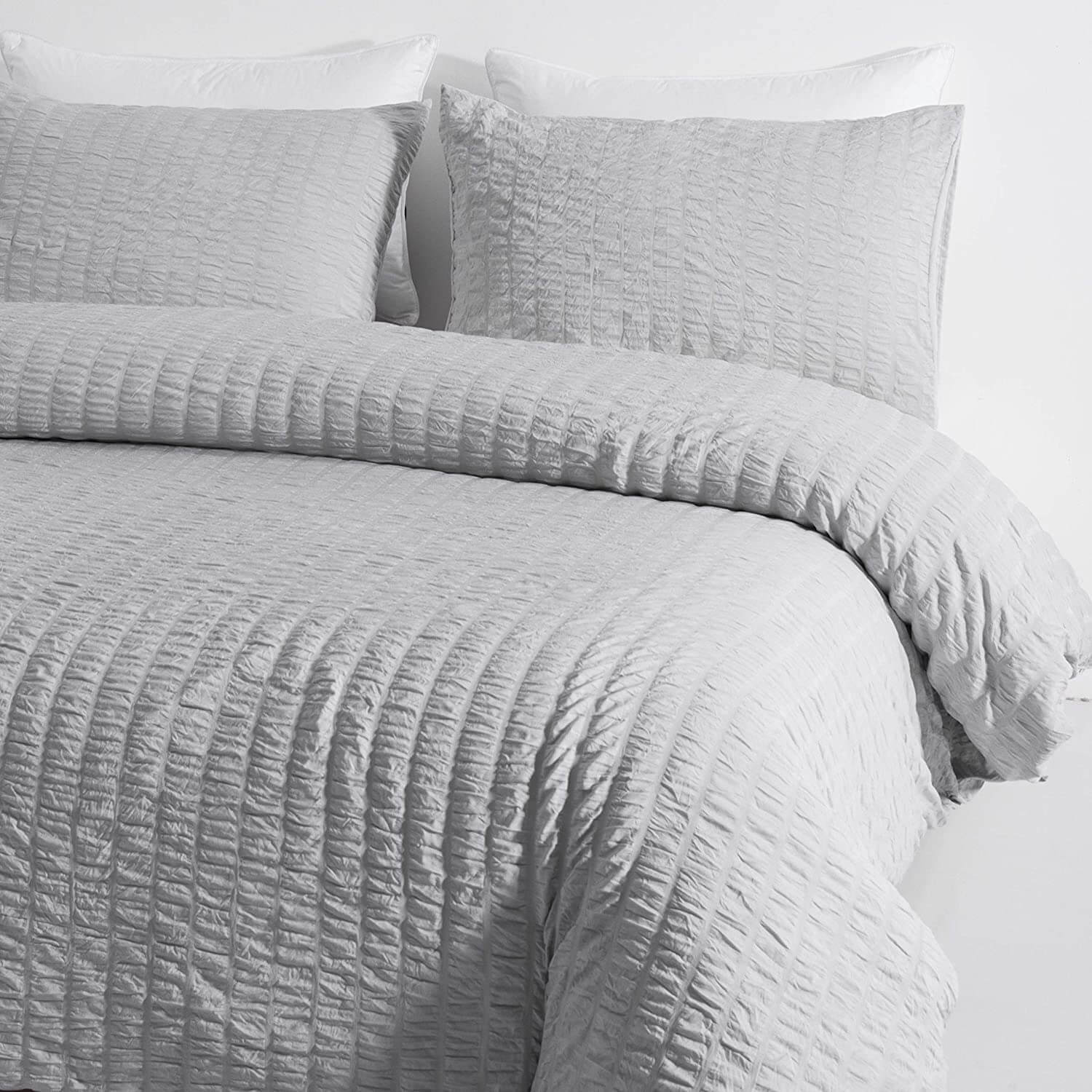 Seersucker Washed Cotton Duvet Cover sets - Gray FULL/QUEEN/KING - KnitFirst