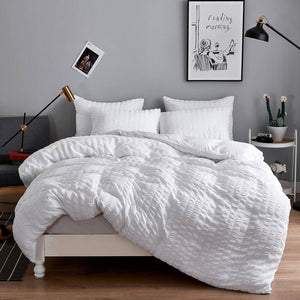 Seersucker Washed Cotton Duvet Cover sets - Gray FULL/QUEEN/KING - KnitFirst