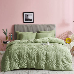 Seersucker Washed Cotton Duvet Cover sets - Gray FULL/QUEEN/KING - KnitFirst