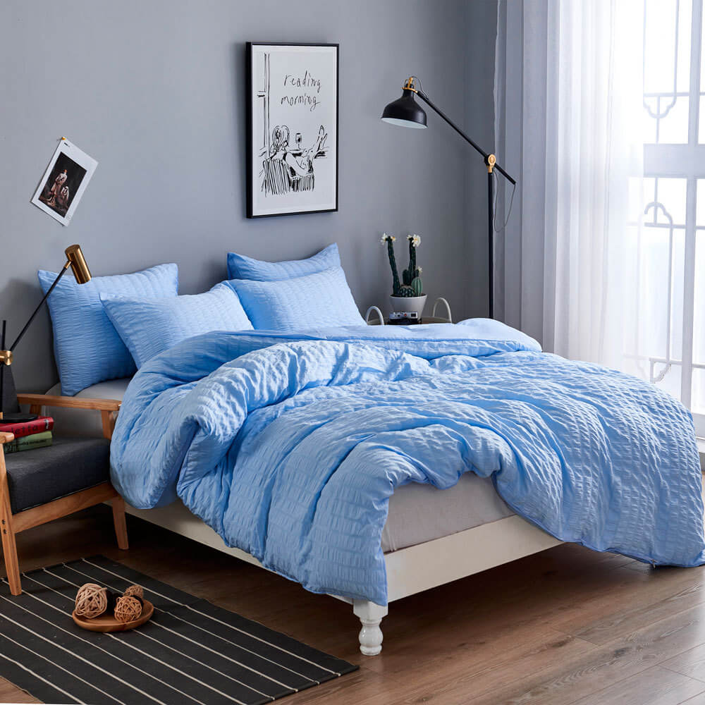 Seersucker Washed Cotton Duvet Cover sets - Gray FULL/QUEEN/KING - KnitFirst