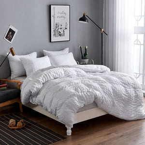 Seersucker Washed Cotton Duvet Cover sets - Gray FULL/QUEEN/KING - KnitFirst