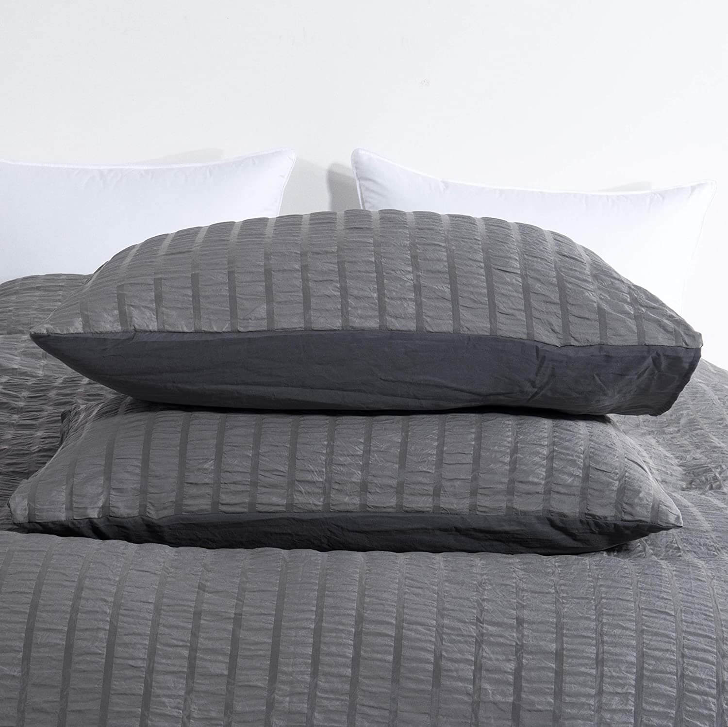 Seersucker Washed Cotton Duvet Cover sets - Gray FULL/QUEEN/KING - KnitFirst