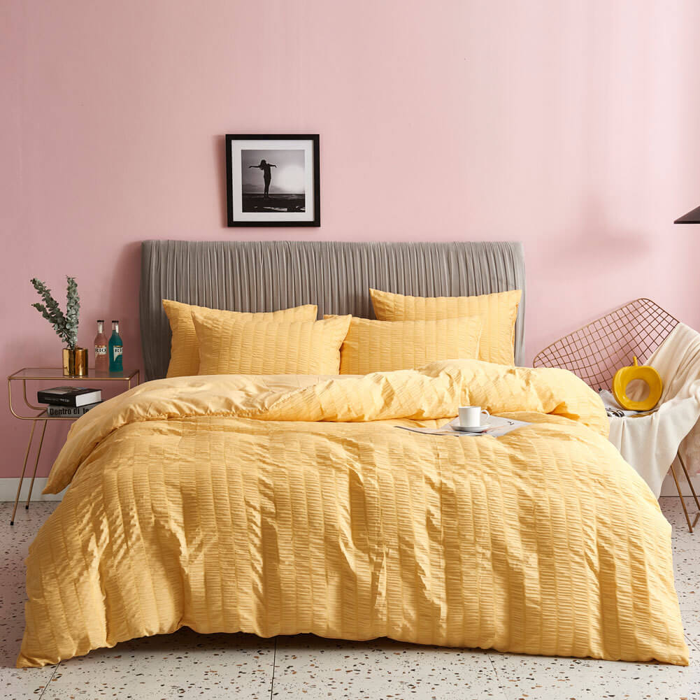 Seersucker Washed Cotton Duvet Cover sets - Gray FULL/QUEEN/KING - KnitFirst