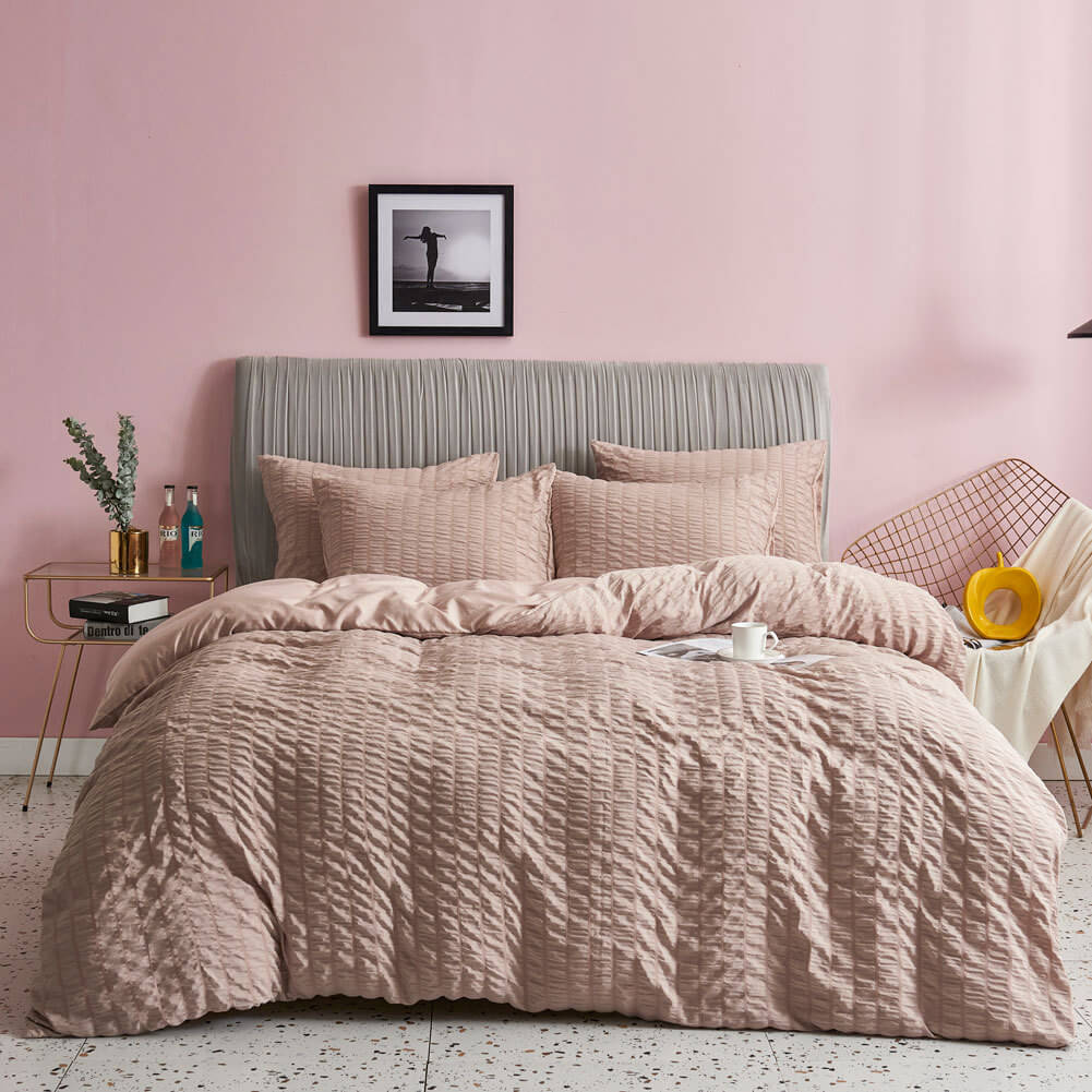 Seersucker Washed Cotton Duvet Cover sets - Gray FULL/QUEEN/KING - KnitFirst