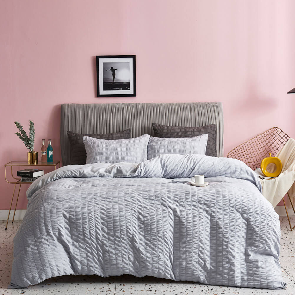 Seersucker Washed Cotton Duvet Cover sets - Gray FULL/QUEEN/KING - KnitFirst