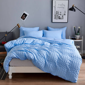 Seersucker Washed Cotton Duvet Cover sets - Gray FULL/QUEEN/KING - KnitFirst