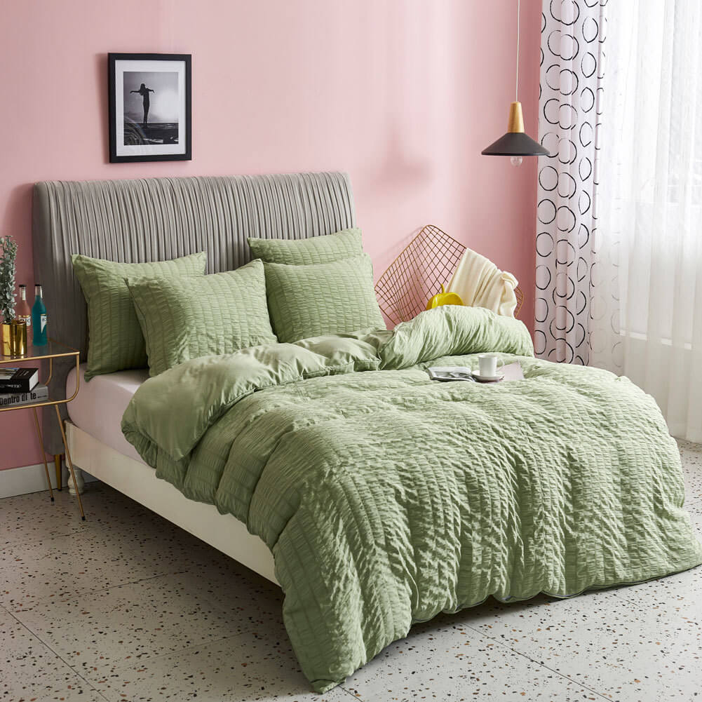 Seersucker Washed Cotton Duvet Cover sets - Gray FULL/QUEEN/KING - KnitFirst
