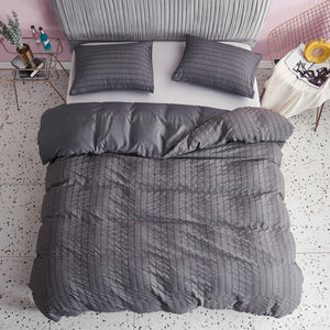 Seersucker Washed Cotton Duvet Cover sets - Gray FULL/QUEEN/KING - KnitFirst