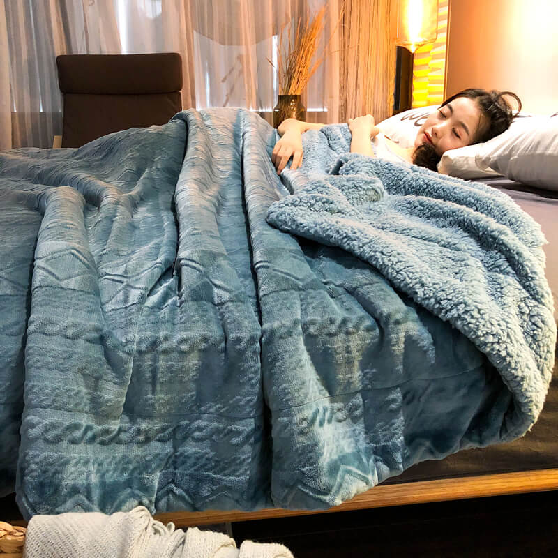 Sherpa Fleece Throw Blanket, Plush Blanket Twin Queen Size - KnitFirst