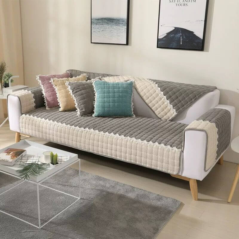 Super Soft Plush Couch Cover, Anti - Slip Sectional Couch Cover, L Shape Sofa Cover - KnitFirst