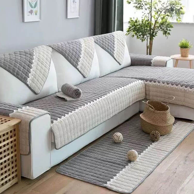 Super Soft Plush Couch Cover, Anti - Slip Sectional Couch Cover, L Shape Sofa Cover - KnitFirst