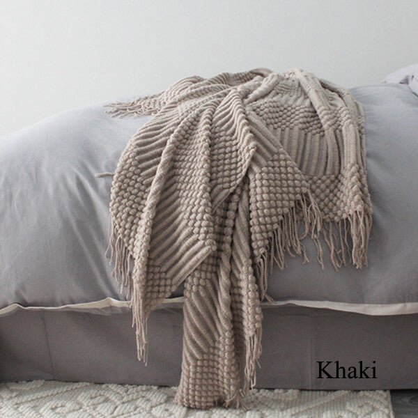 Tassels Knitted Blanket - 60"x70" - KnitFirst